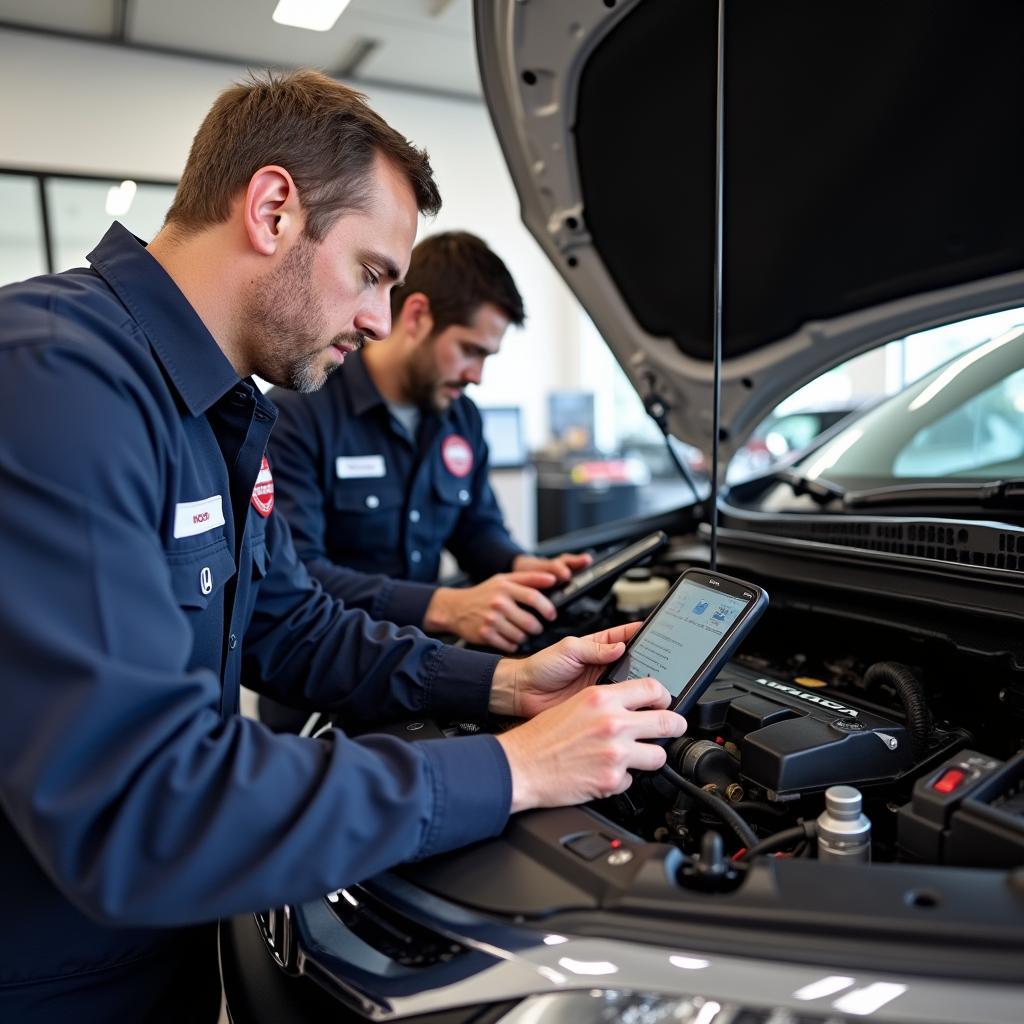 Honda certified technicians working on a car