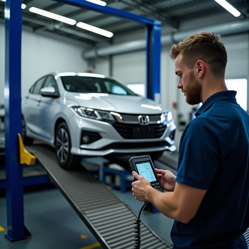 Honda City undergoing diagnostic scan