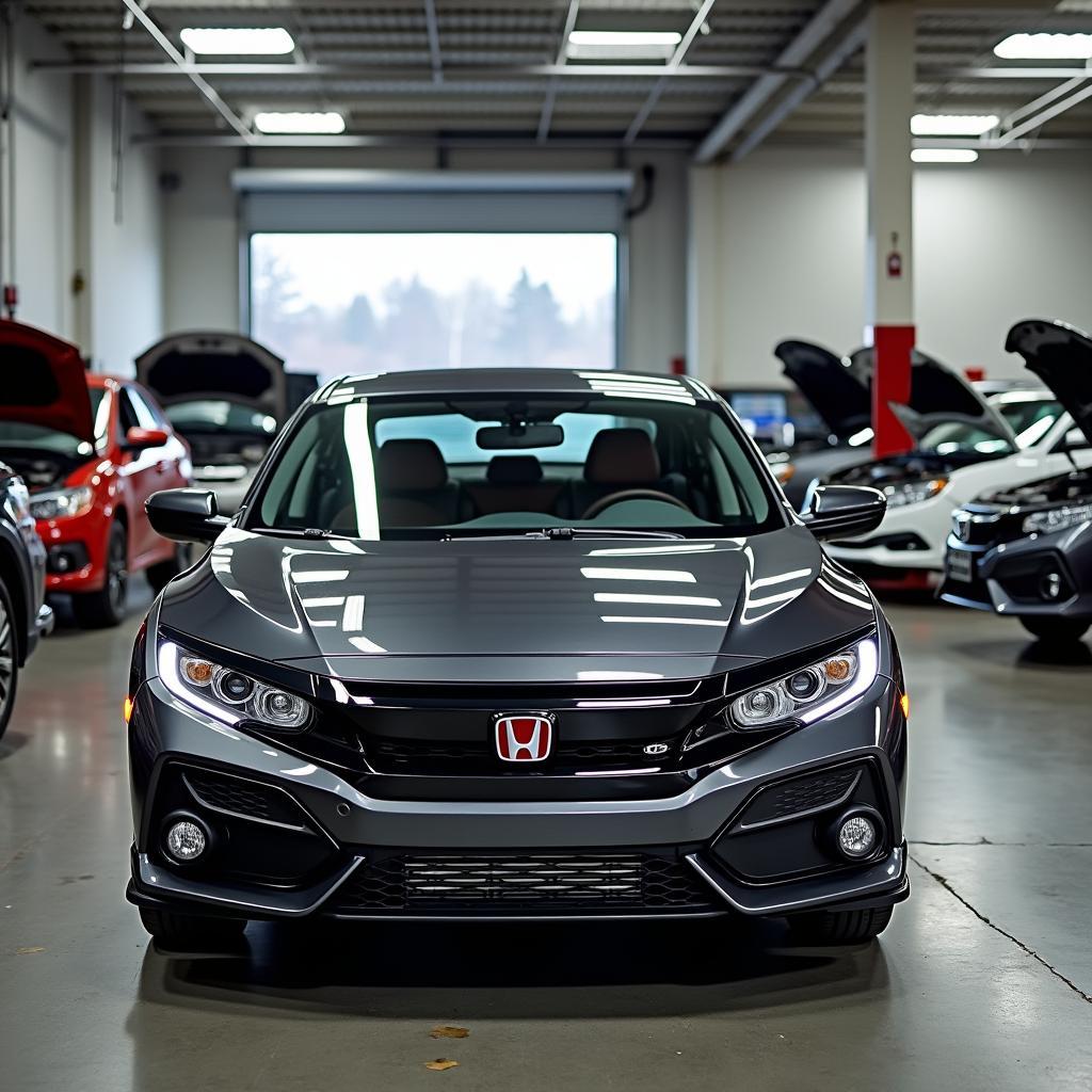 Honda Civic being repaired in a Merit shop