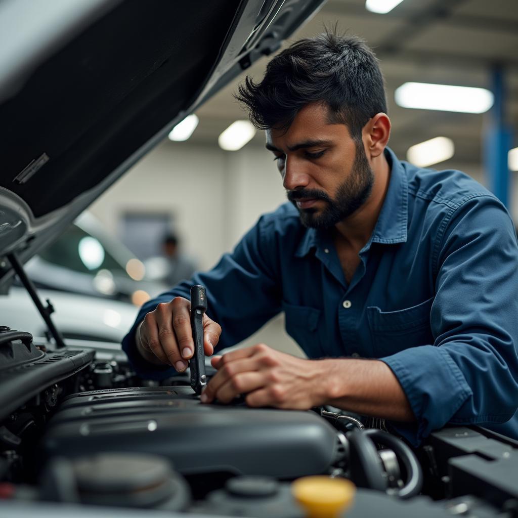 Honda Mechanic in Bhandup working on a car engine.