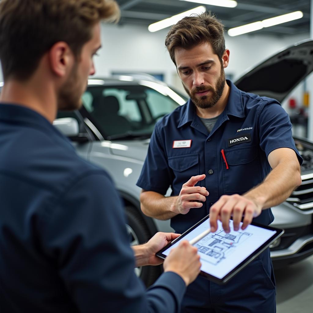 Honda Mechanic Explaining Repair to Customer