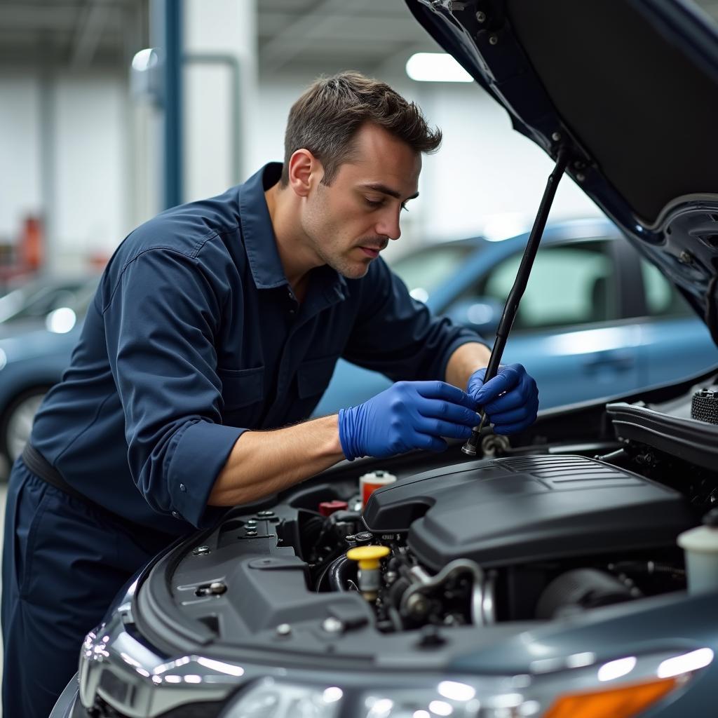 Honda Mechanic Inspecting Engine