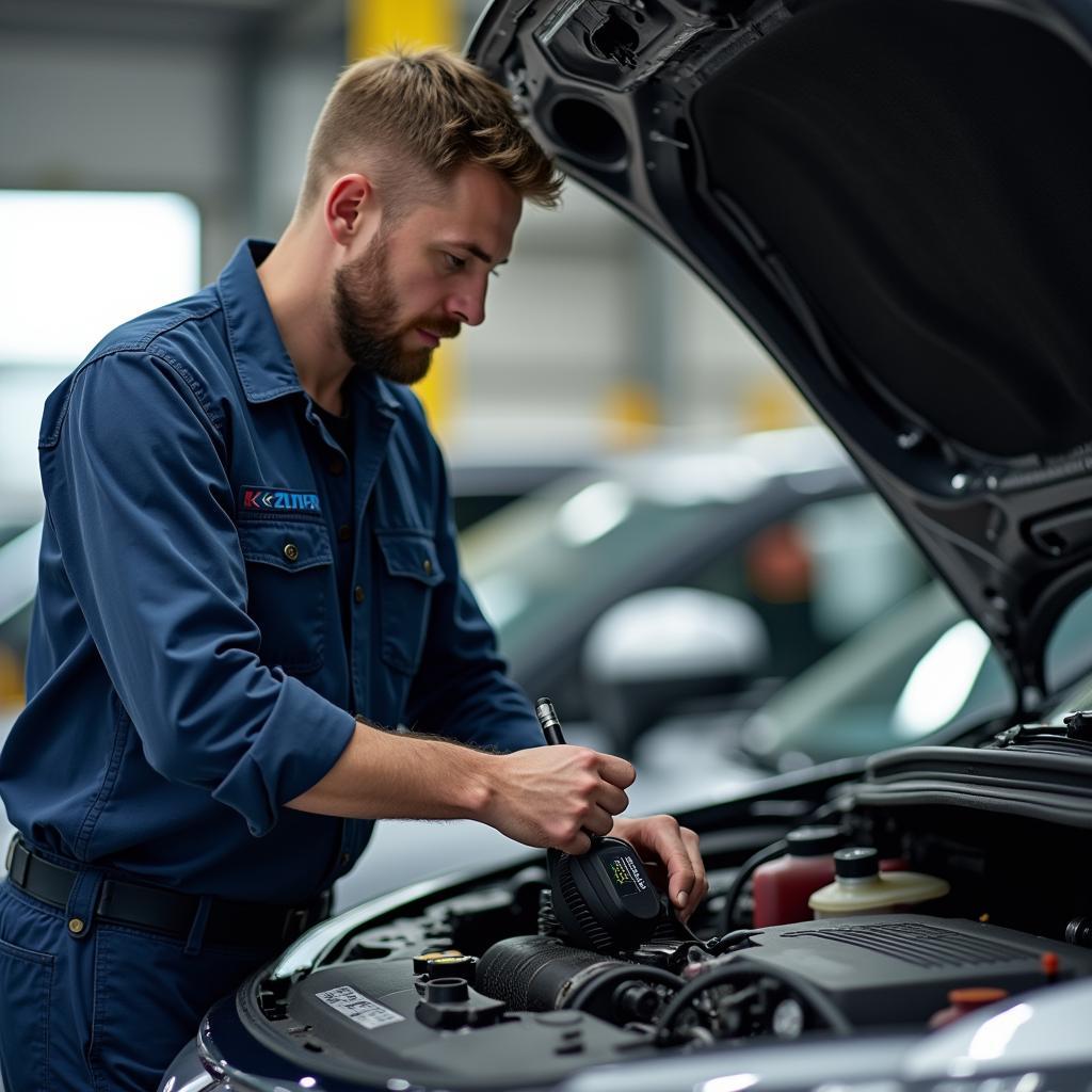 Honda Mechanic Working on Car