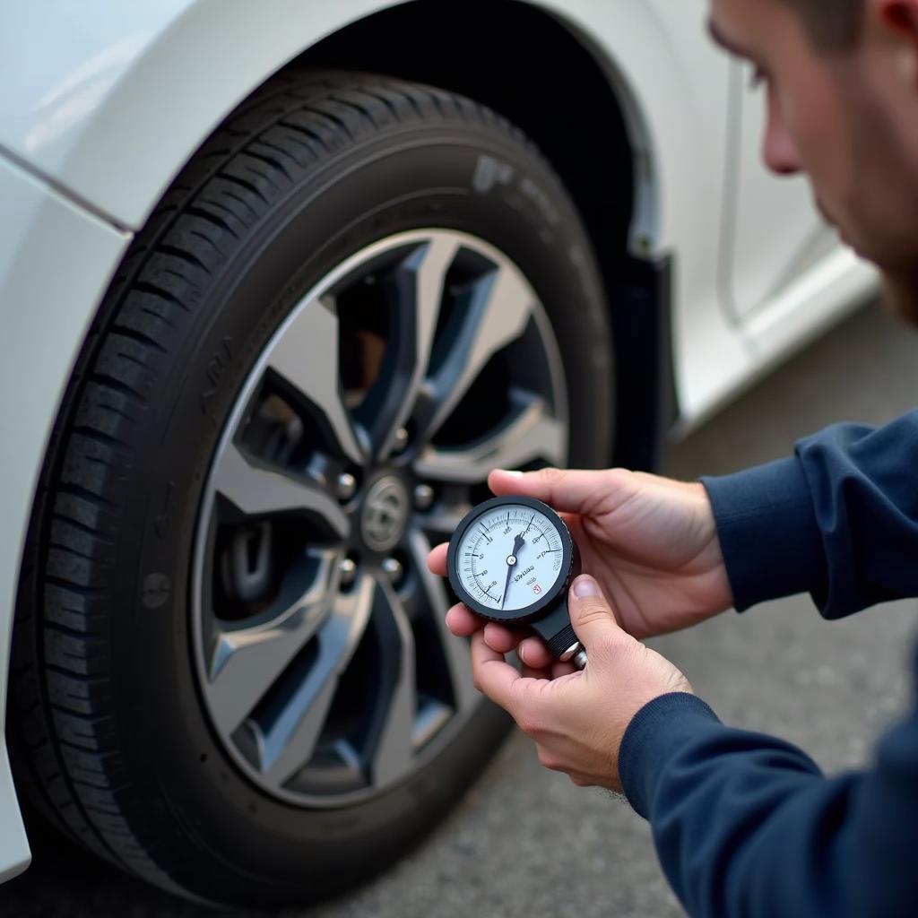 Honda Owner Checking Tire Pressure