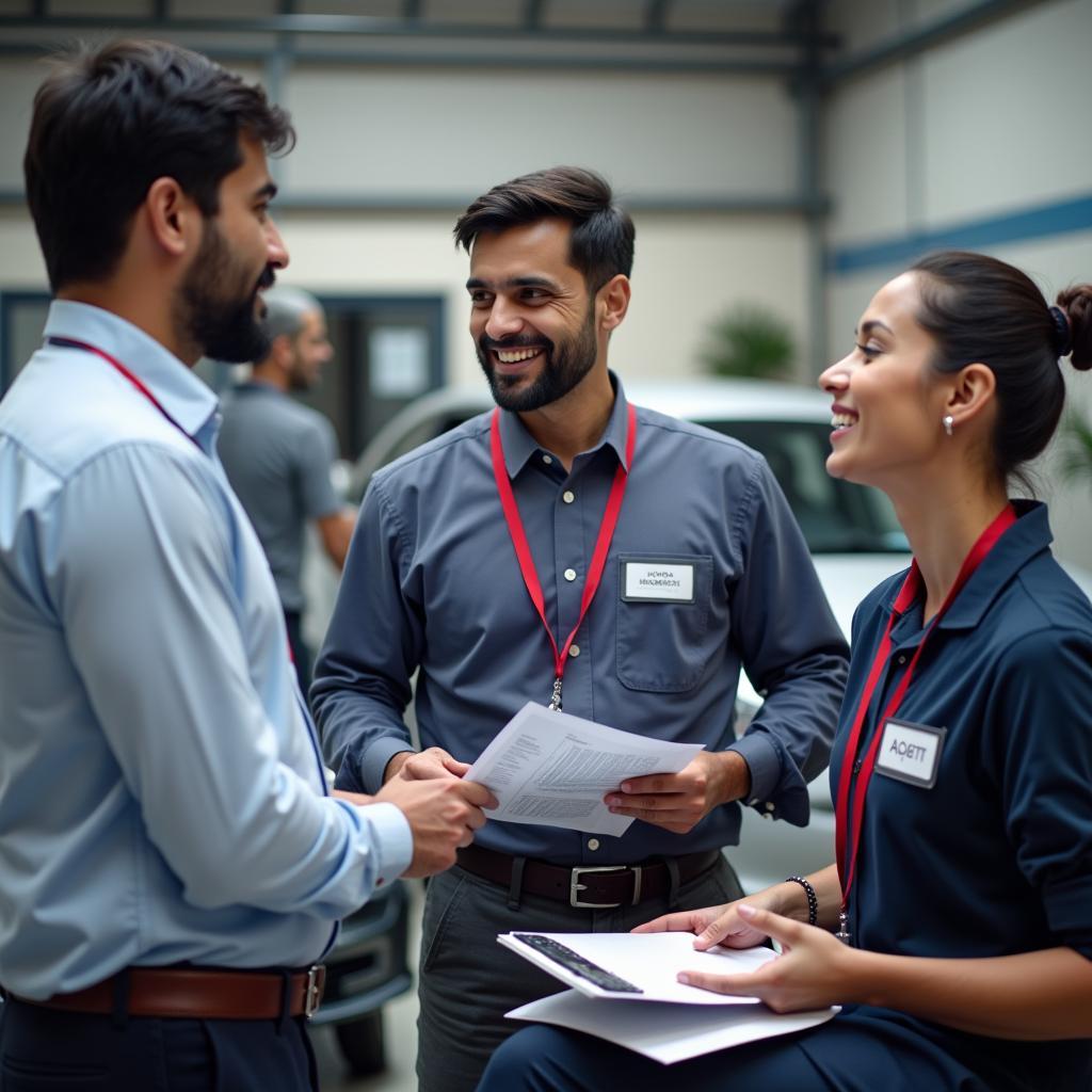 Service advisor discussing maintenance schedule with a Honda owner in Ghaziabad