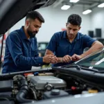 Honda Certified Technicians Working on a Car in Gachibowli