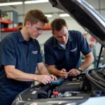 Experienced Honda Technicians Working on a Car Engine