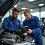 Honda Service Center Technicians Working on a Car