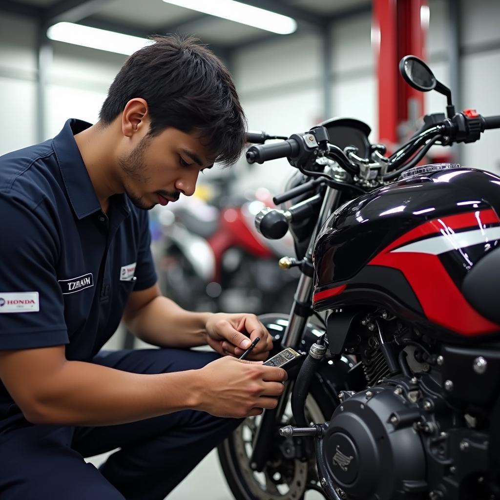 Honda Service Centre Trichy: Technician Working on a Honda Engine