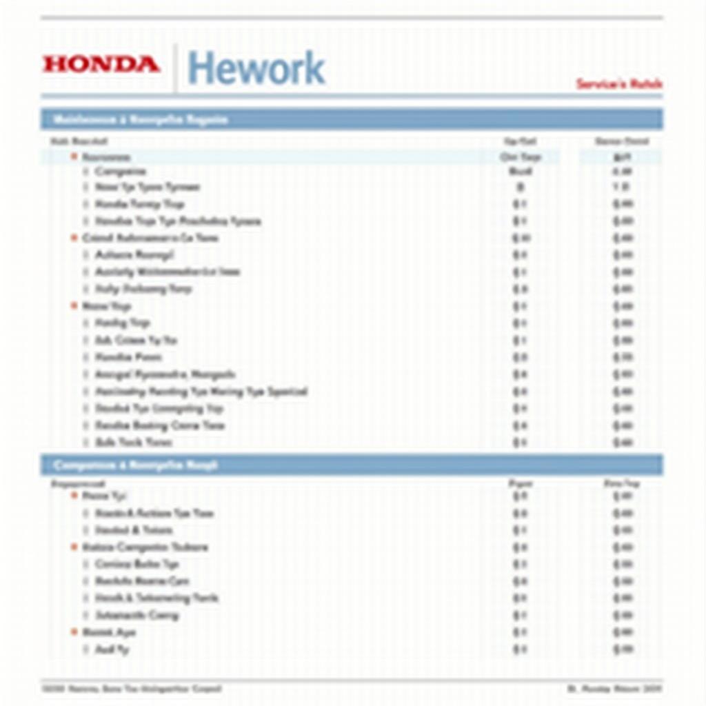 Honda Service Checklist