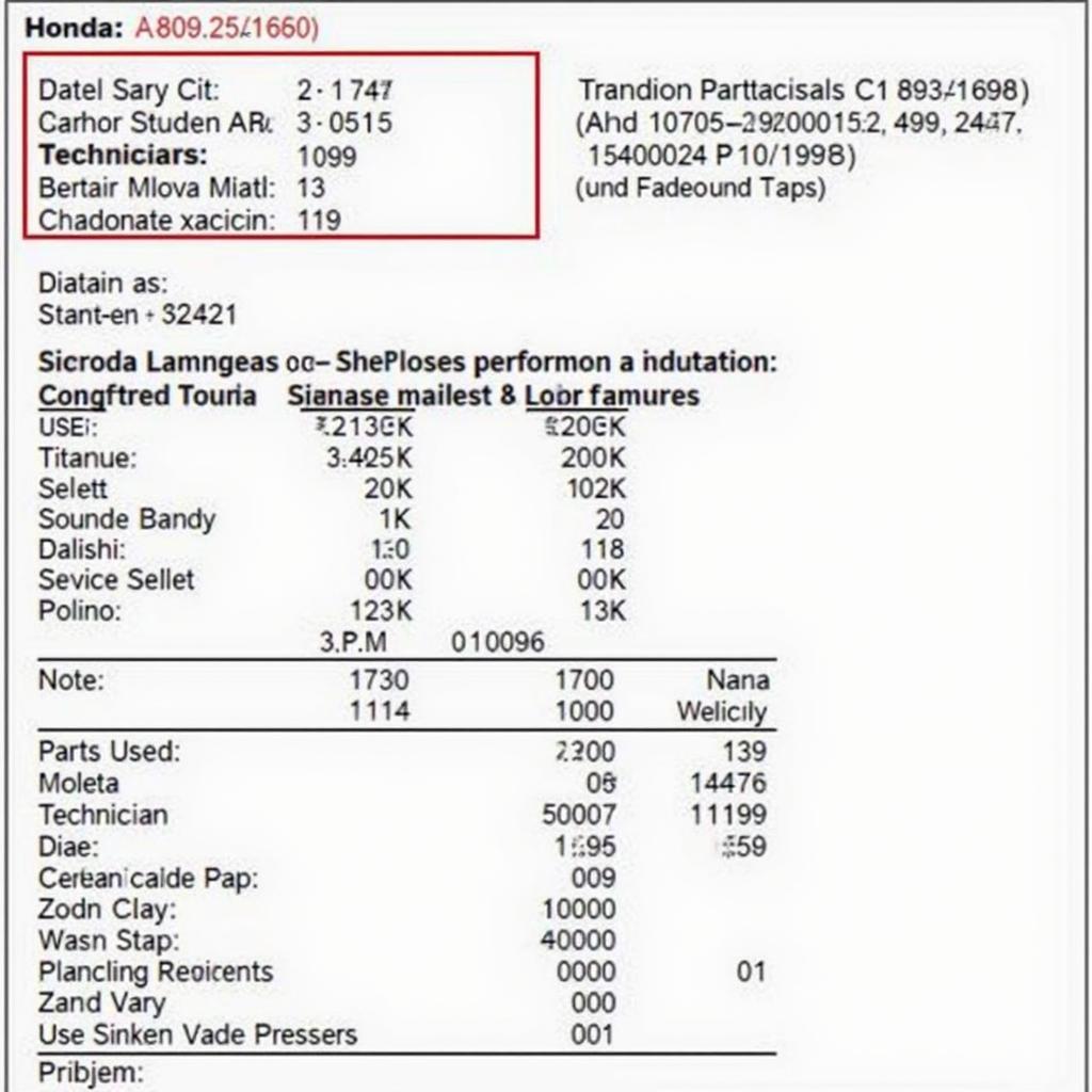 Example of Honda Service Records