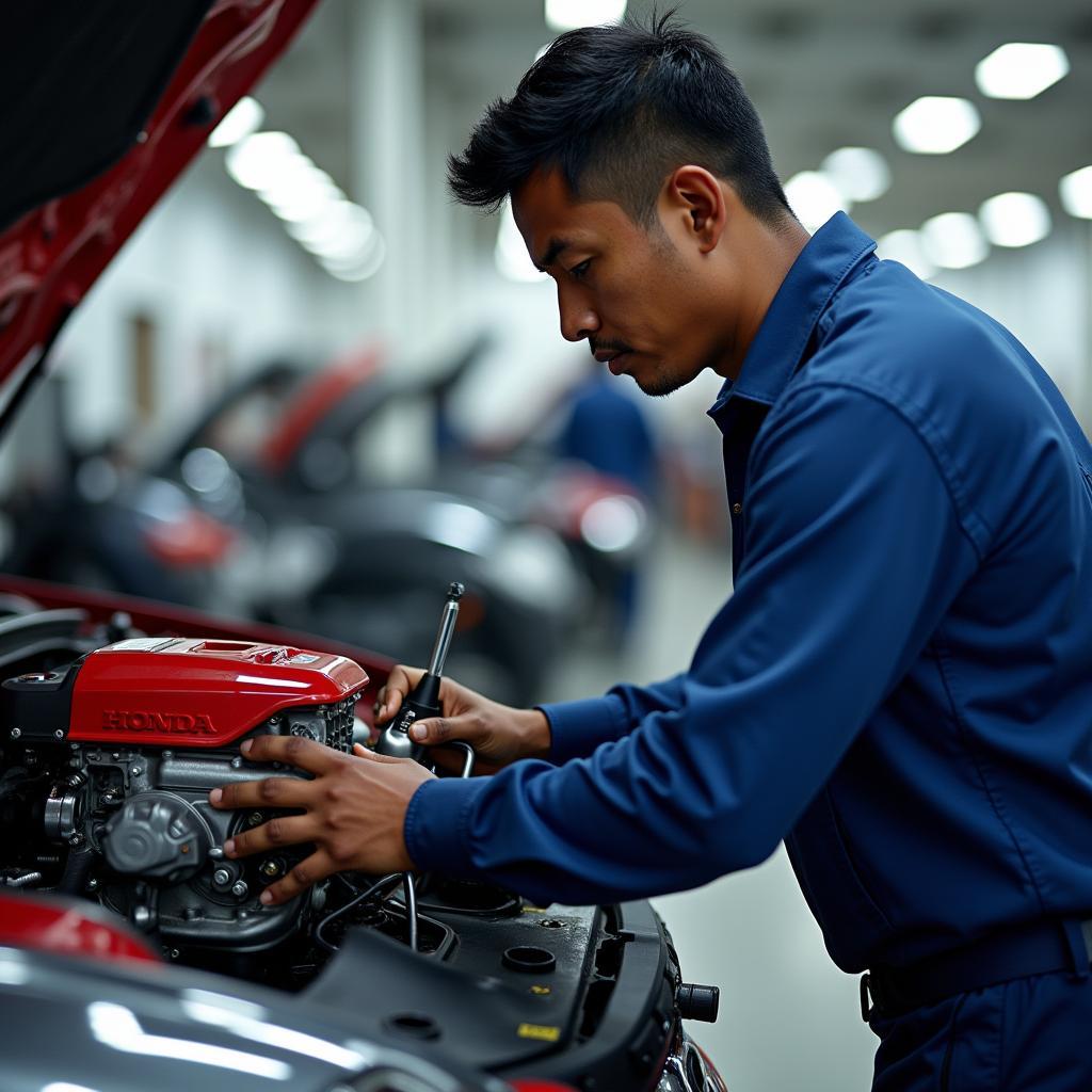 Honda Technician Performing a Repair in Chennai