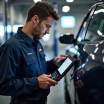 Honda Technician Using Diagnostic Tool