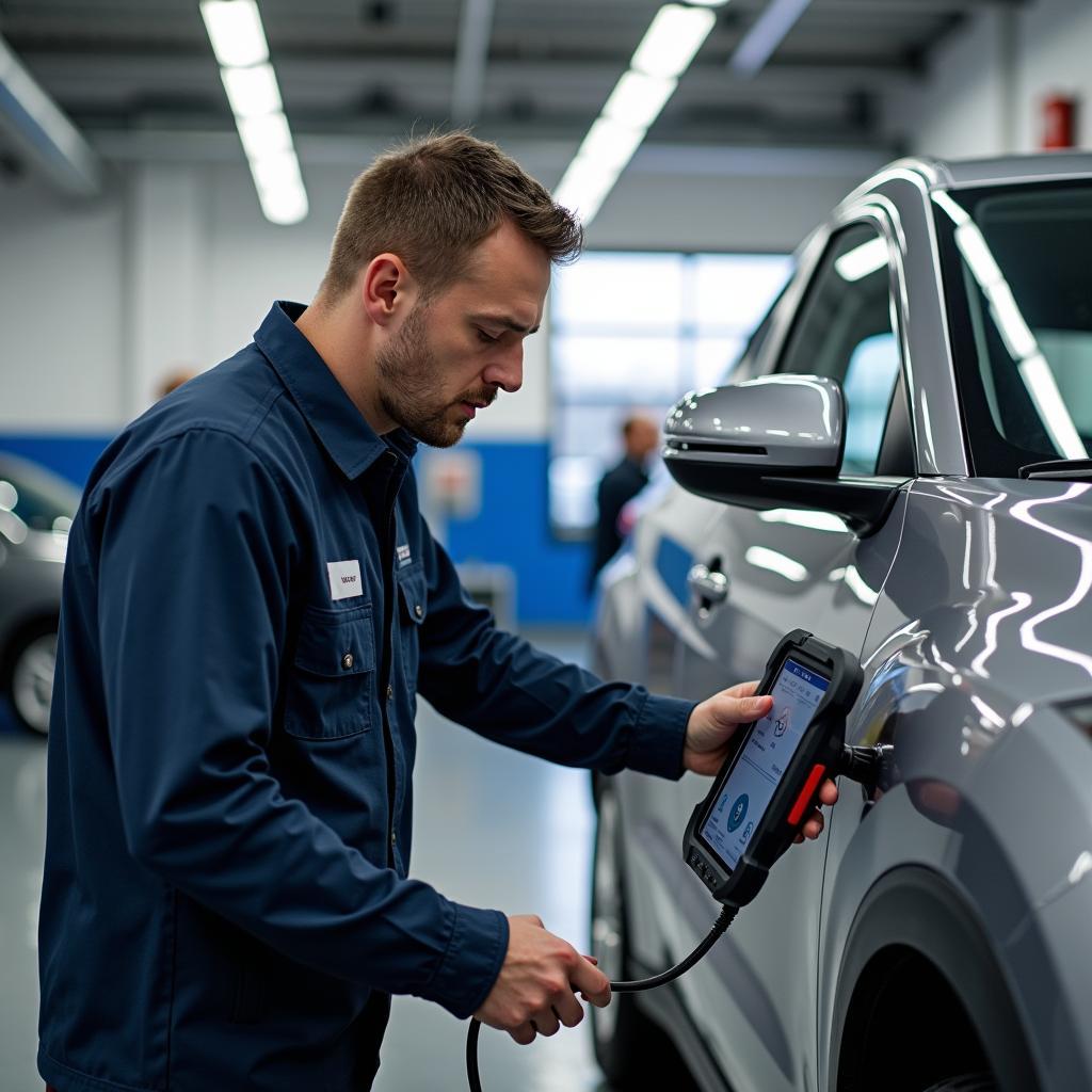 Honda Technician Using Diagnostic Equipment