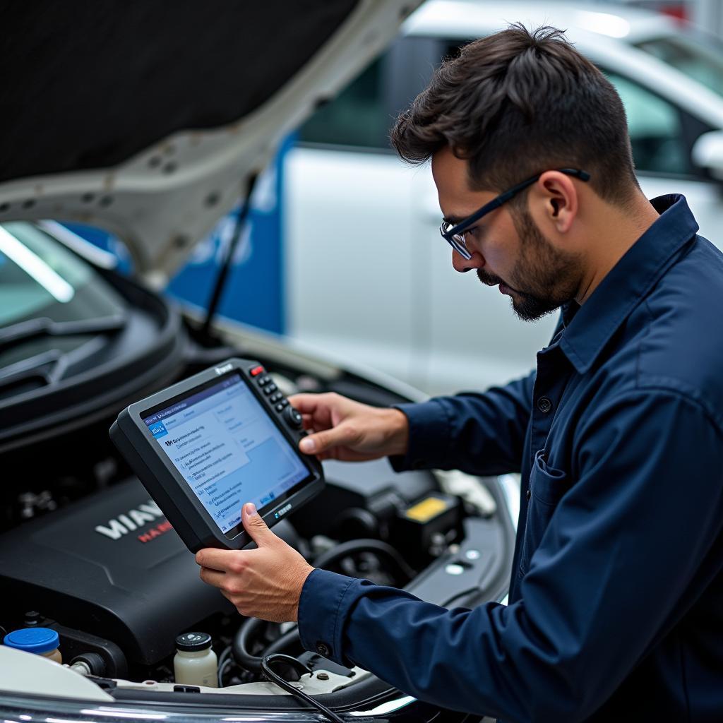 Honda Technician Performing Engine Diagnostics in Anantapur