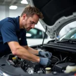 Honda Technician Performing Engine Maintenance