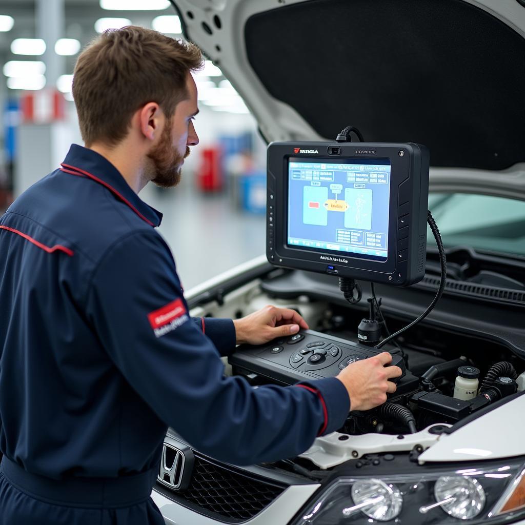 Honda Technician Performing Engine Diagnostics