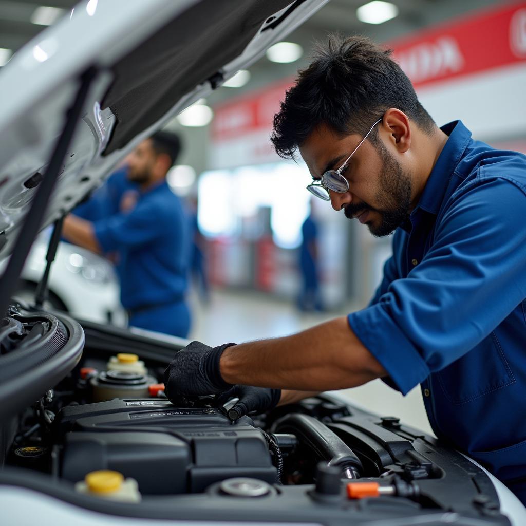 Certified Honda Technician Performing Engine Maintenance near Medavakkam