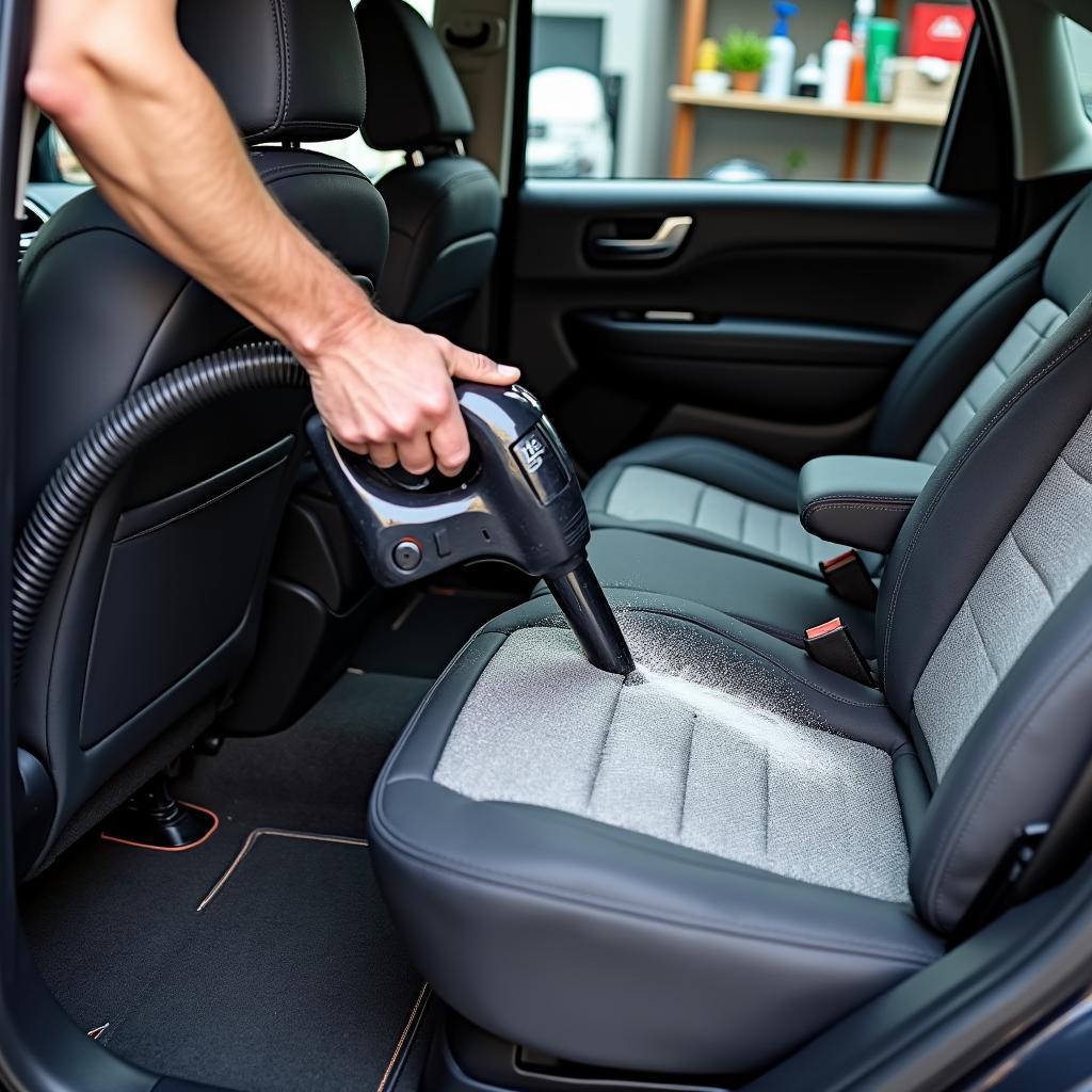 Detailer Vacuuming a Car's Interior