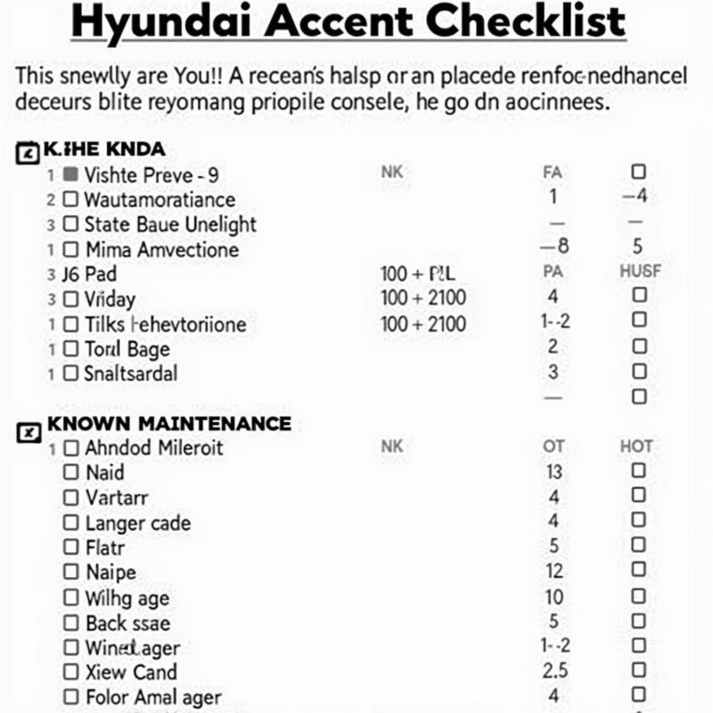 Hyundai Accent Service Checklist