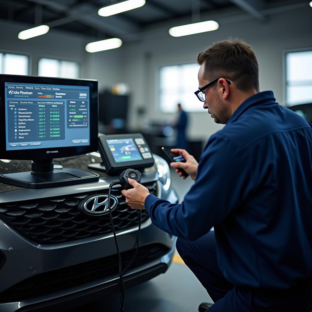 Hyundai car undergoing a diagnostic test