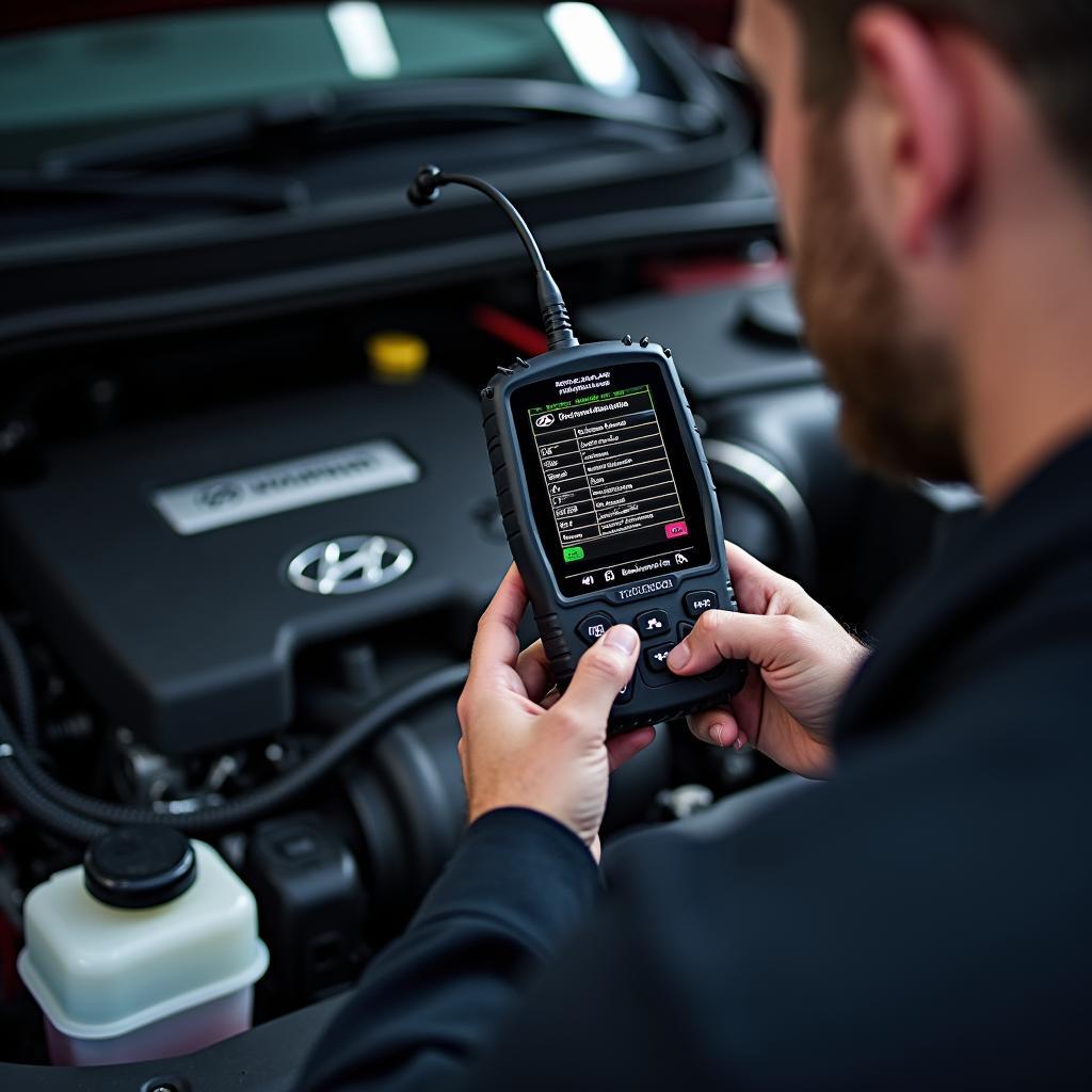 Hyundai car diagnostics being performed