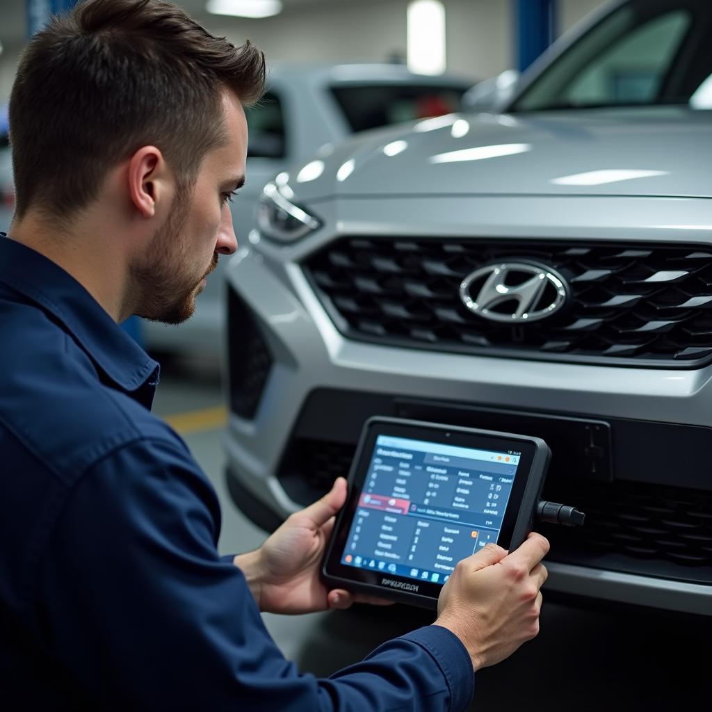 Hyundai Technician Performing Diagnostics