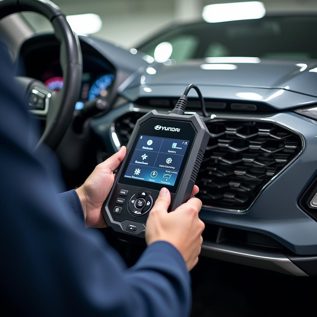 Advanced diagnostic equipment used at a Hyundai service center in Chennai