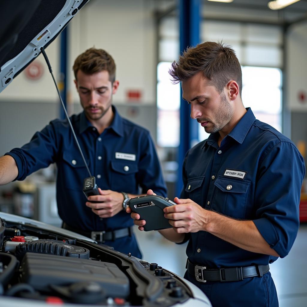 Hyundai certified technicians working on a vehicle