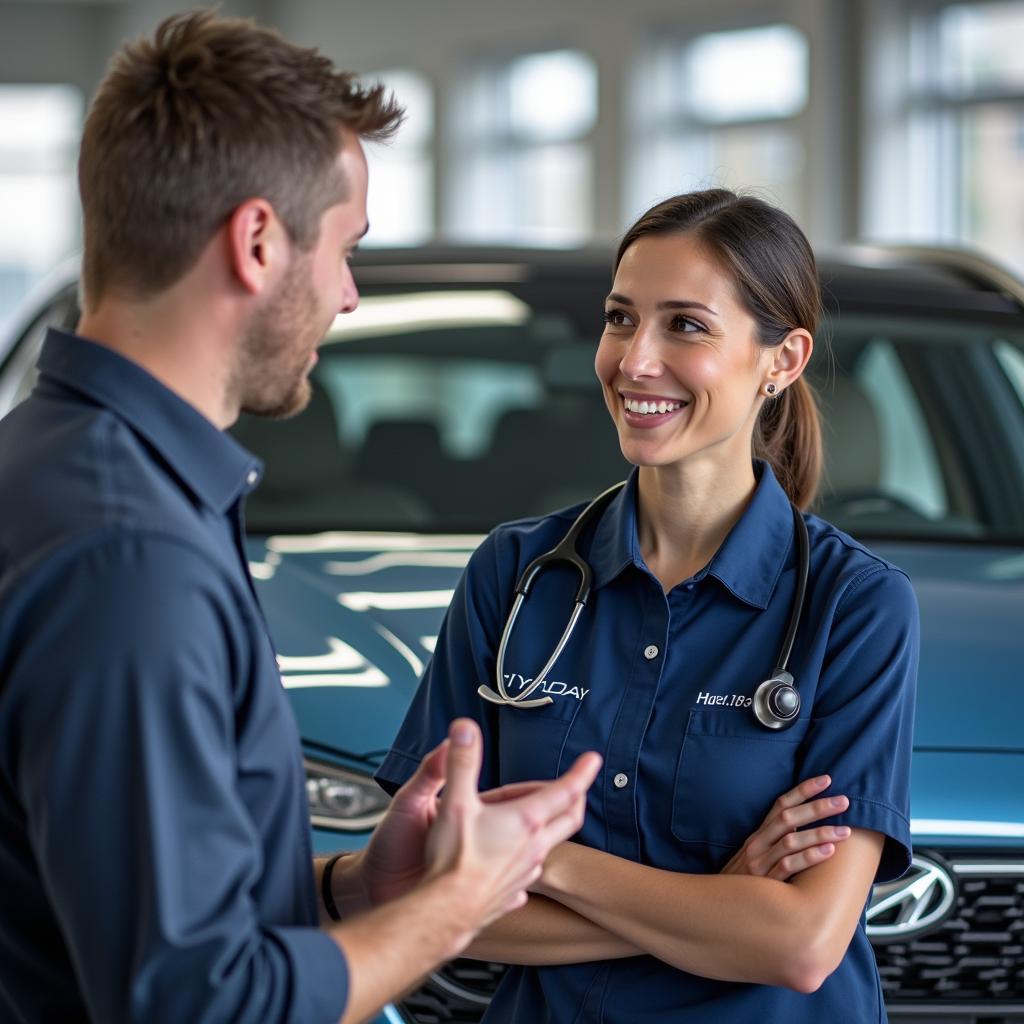 Hyundai Service Advisor Speaking with Customer