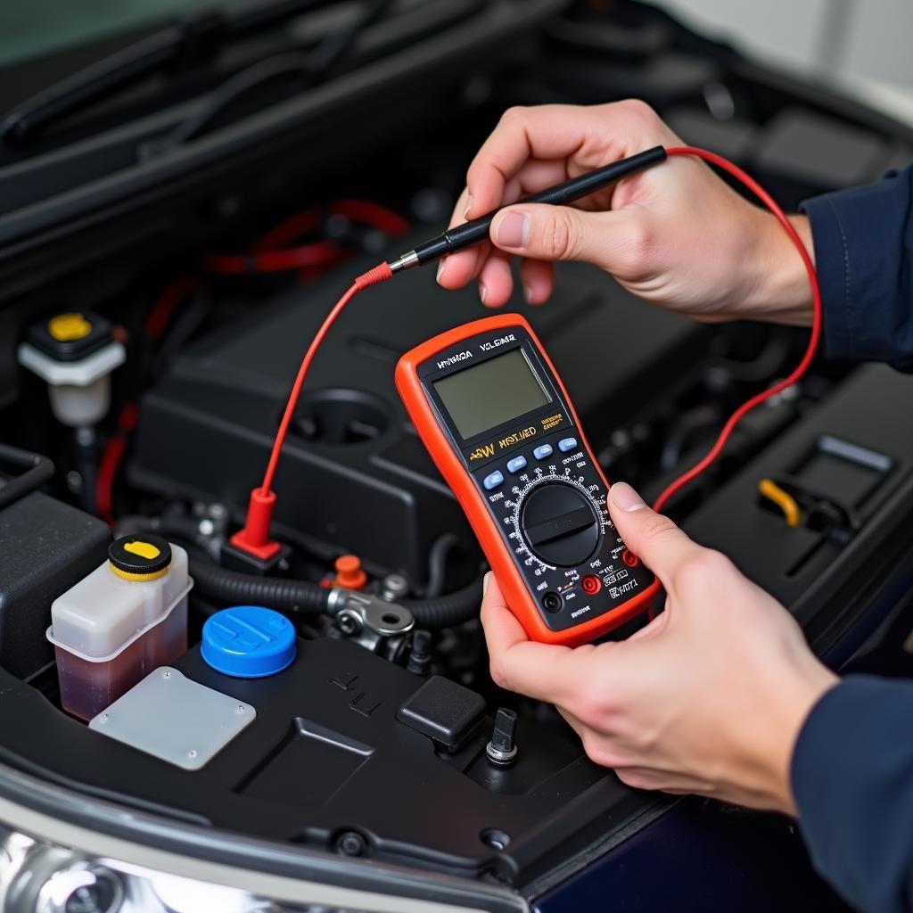 Checking the battery terminals in a Hyundai Eon