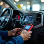 Hyundai Eon car undergoing a diagnostic check in Jaipur