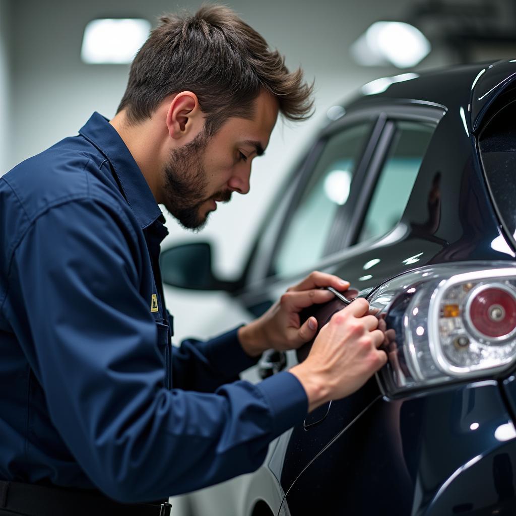 A certified Hyundai mechanic inspecting a Hyundai i10 in Guntur