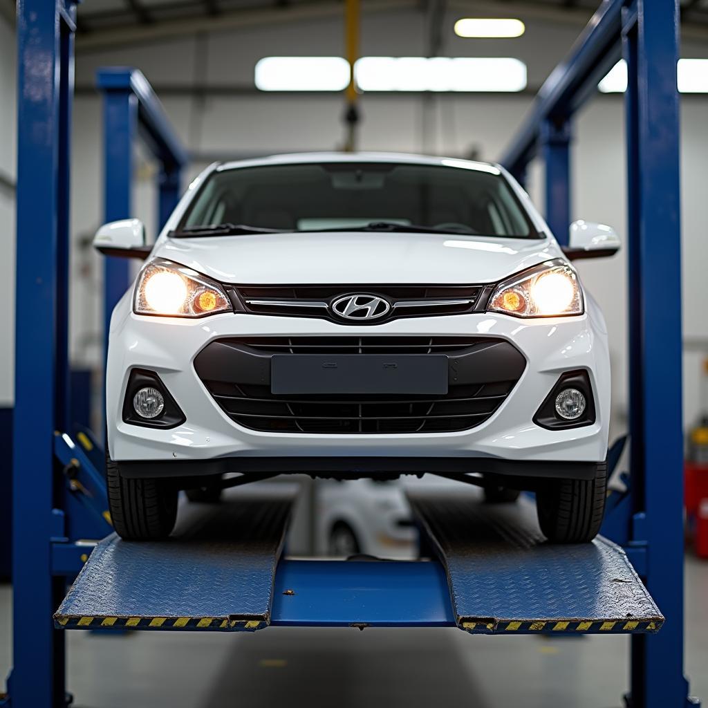 Hyundai Santro Being Serviced at a Garage