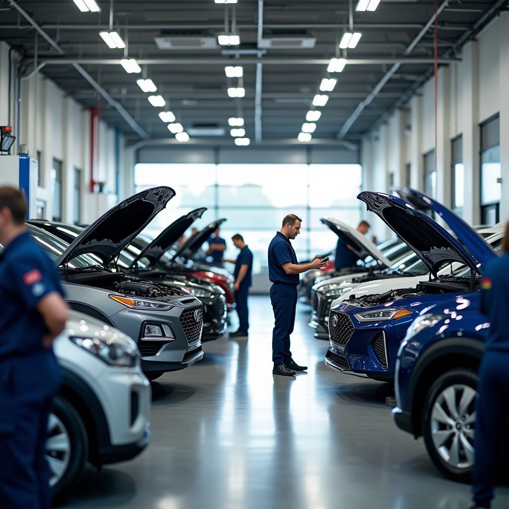 Hyundai Service Center with Technicians