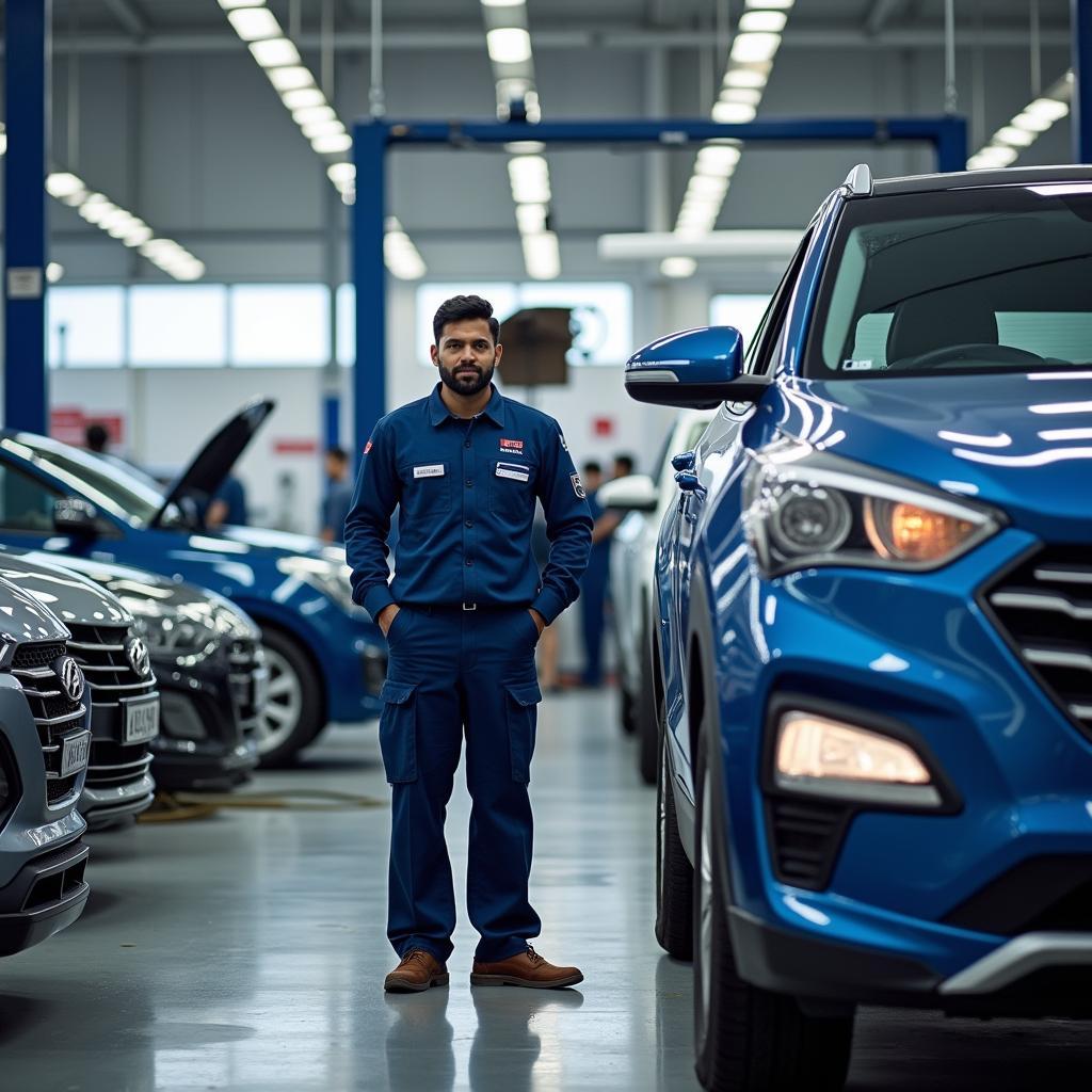 Busy Hyundai Service Center in Kakinada