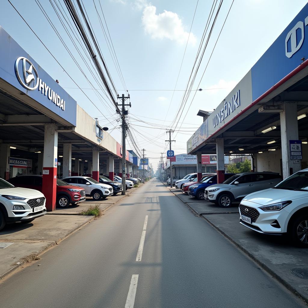 Hyundai service stations on a busy MG Road