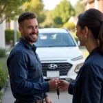 Hyundai Technician Picking Up Car