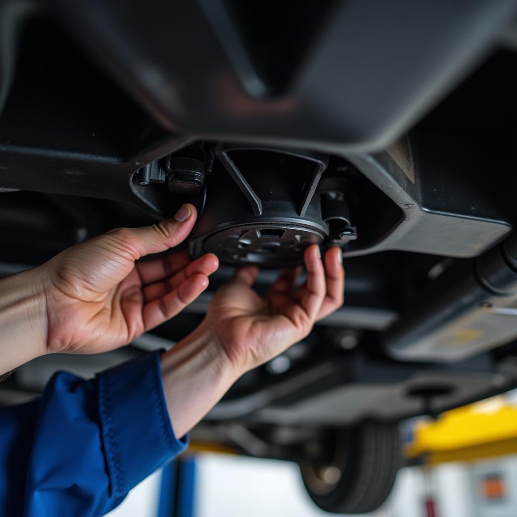 Mechanic inspecting Hyundai Xcent during first service