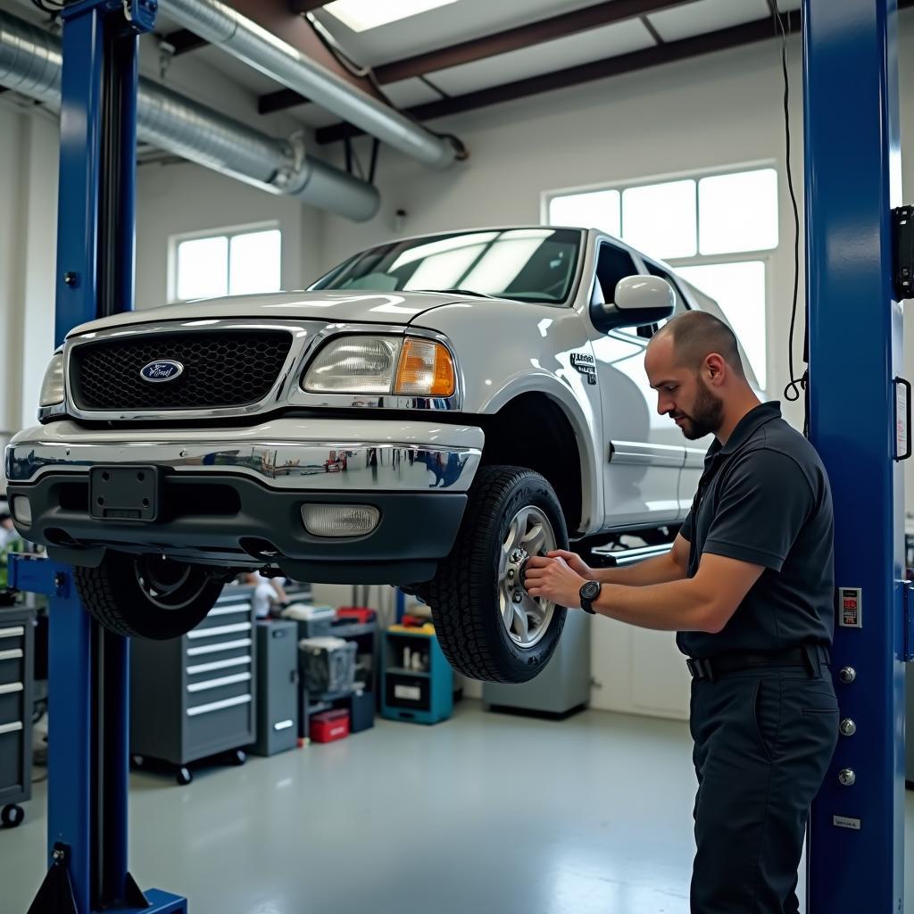 Independent Garage Servicing a Car