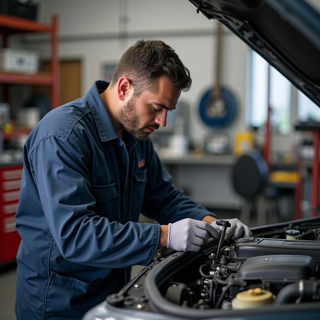 Independent mechanic working on a vehicle's engine