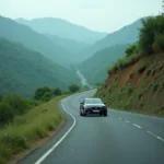 Car driving on a scenic Indian road