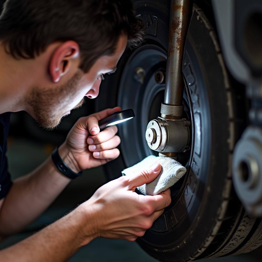 Inspecting the Hydraulic Cylinder of a Car Jack