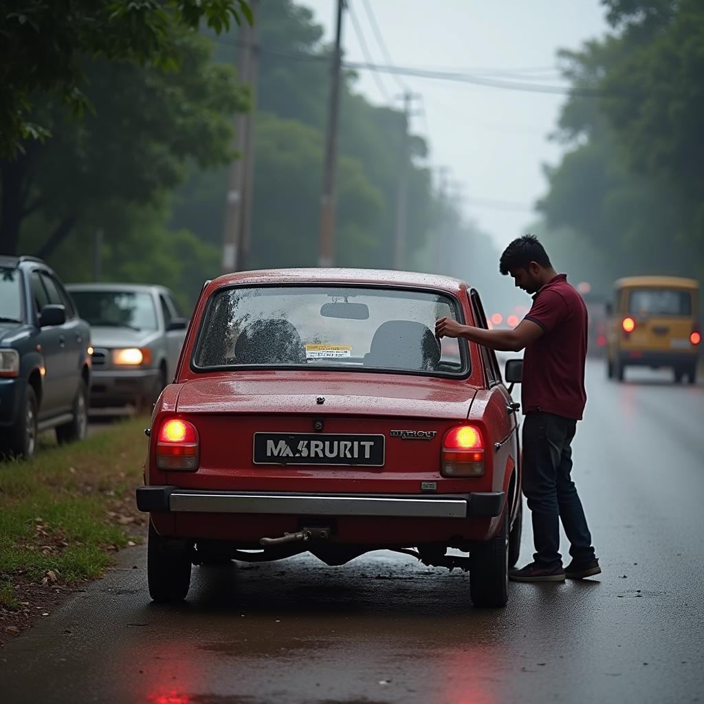 Maruti car broken down on the side of the road in Margao