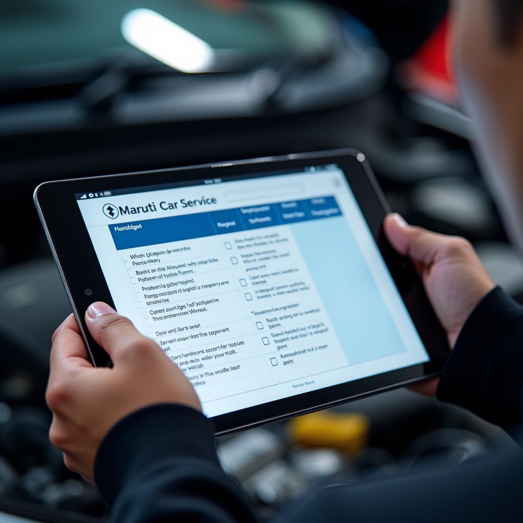 Maruti Car Service Checklist on a Digital Tablet