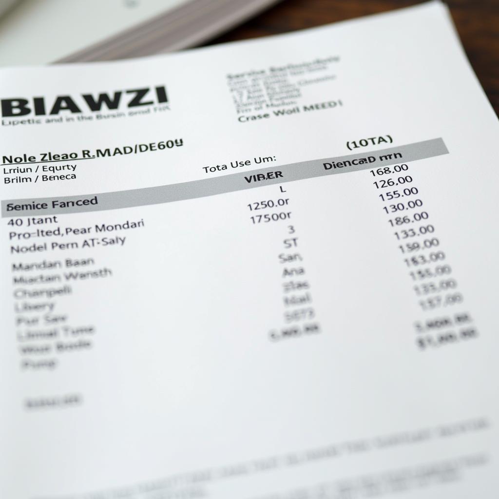 Maruti car service invoice with breakdown of costs