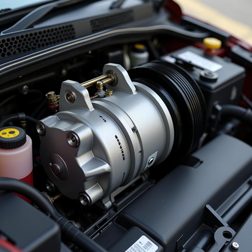 Close-up of a Maruti Suzuki Dzire AC compressor