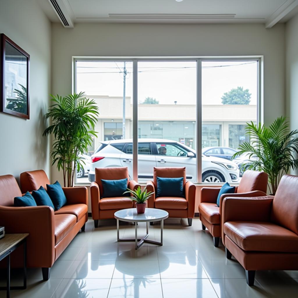 Comfortable customer waiting area in a Maruti Suzuki service center in Berhampur