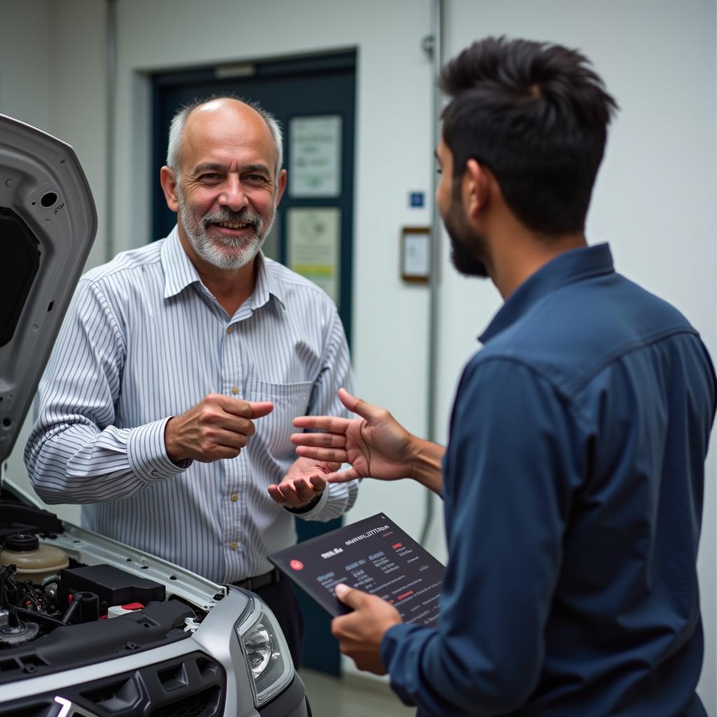 A Maruti Suzuki service advisor assisting a customer in Berhampur