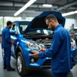 Maruti Suzuki service centre in Mumbai with technicians working on a car